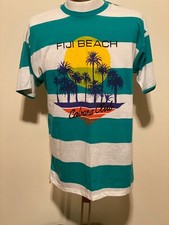 Vintage 70s 80s FIJi BEACH stripe Shirt Made in USA Grunge Street Wear Hip