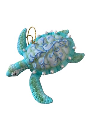 Ornament Kurt Adler Coastal Blue Sea Turtle  Hand painted resin Hanging 