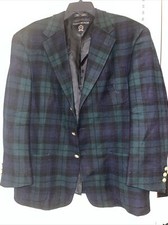 Tommy Hilfiger Modern-Fit Blue Check Plaid Wool Blazer Jacket Blue Green