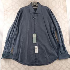 Marc New York Andrew Marc Mens Black Striped Dress Shirt 17 1/2 34/35