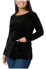 Nina Leonard Ribbed Chenille Tunic with Side Pocket Black