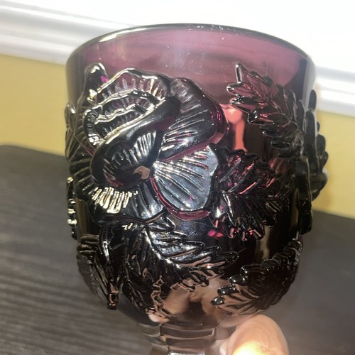 Madonna Inn Goblet Fenton L.G. Wright Wild Rose Ruby Amethyst 6.5" - Picture 6 of 13