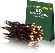 50 Count Light Set String Strand - Clear Teeny Rice Bulbs - Brown Cord NEW