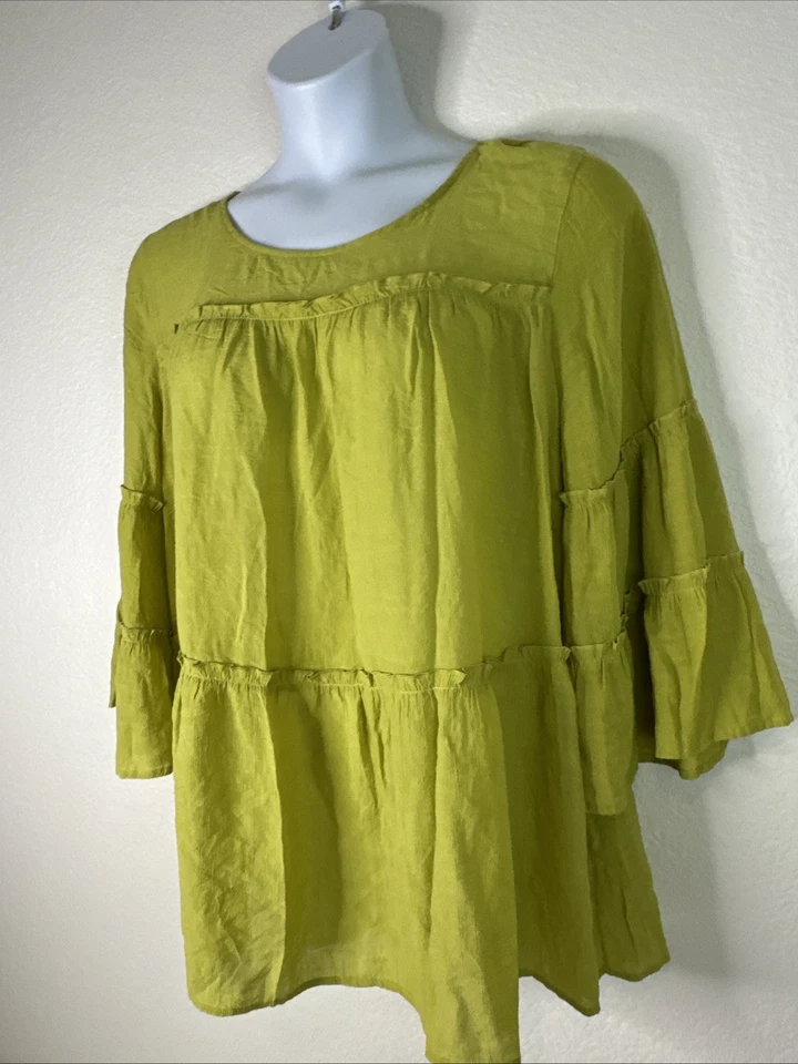 Top Babydoll tejido verde manga 3/4 Cocomo para mujer talla grande 2X Foto 2 de 4