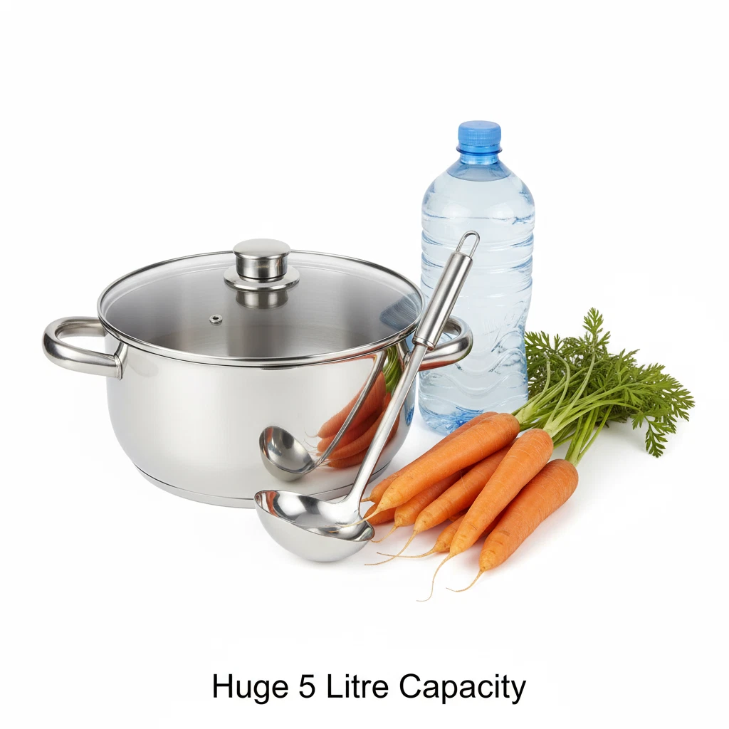 Soltam 5L Stock Pot Stainless Steel Glass Lid Induction Casserole Soup Pan Pro