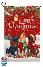 BLKWHT Christmas Dogs Garden Flag 12x18 Vertical Double Sided Winter Holiday 