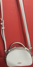 Coach White Pebbled Satchel Top Handle Bag Gold Hardware Adjustable Strap
