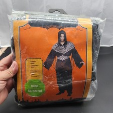 NEW Mens Skeletar Costume Sz XL, Hooded Robe Shoulder Chest Armour & Belt