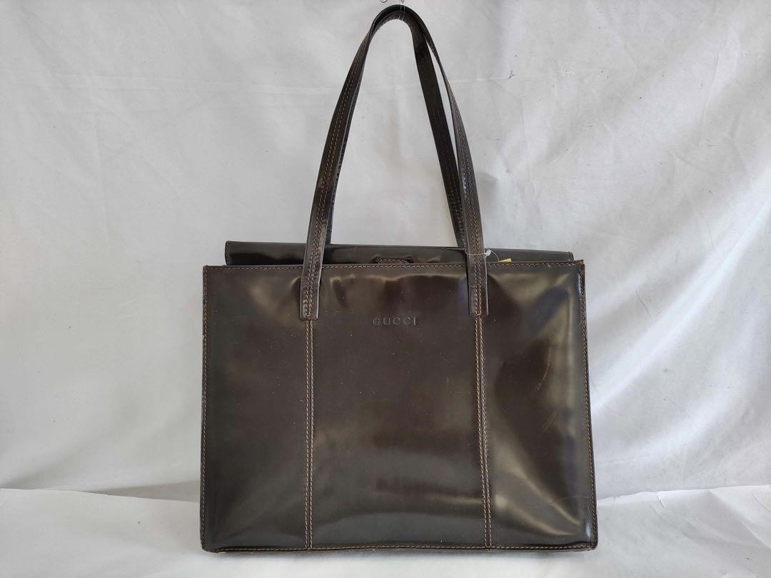 Vintage Gucci Bamboo Leather Shoulder Tote Bag in Brown Pre-Owned