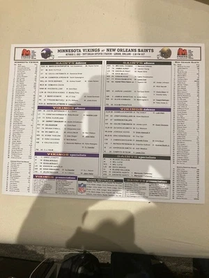 NFL MINNESOTA VIKINGS V NEW ORLEANS SAINTS OCT 2022 TOTTENHAM LONDON TEAM SHEET - Image 1 of 2