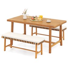 3-Piece Patio Dining Set, Rectangular Table  2 Benches w/1.97" Umbrella Hole