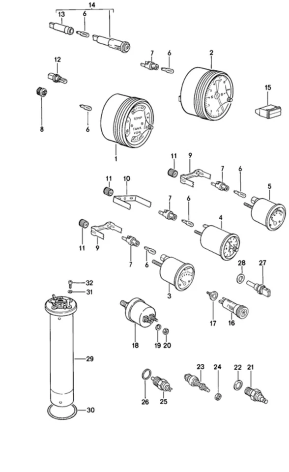 Arnés de cableado extremos de cable tablero cuadro de instrumentos calibre Porsche 944 principios 82-85 Foto 3 de 4