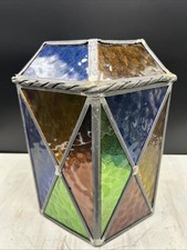 VTG Stained Glass Pendent Lantern Chandlier Shade Denmark Arts & Crafts Style