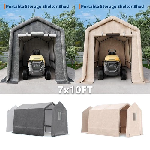 Outdoor Portable Storage Shelter Shed 7x10 ft Carport Tent with Roll-Up Door