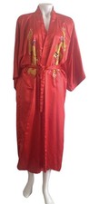 Chinese Dragon Kimono Robe Vintage Size M Red Gold Embroidered long belted