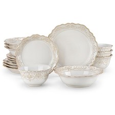 MALACASA 16-Piece Stoneware Dinnerware Set Blue/White Bowls and Plates Set for 4