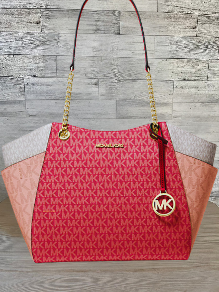 Michael Kors Jet Set Large MK Signature Shoulder Tote Bag Handbag