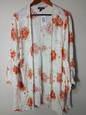 Torrid Womens Plus Size Boho Floral Kimono Duster Size 1/2X Cream Orange NWT