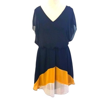 Enfocus Studio Dress Sz 10P Navy Blue Yellow Sleeveless Colorblock Cocktail  Glam | eBay