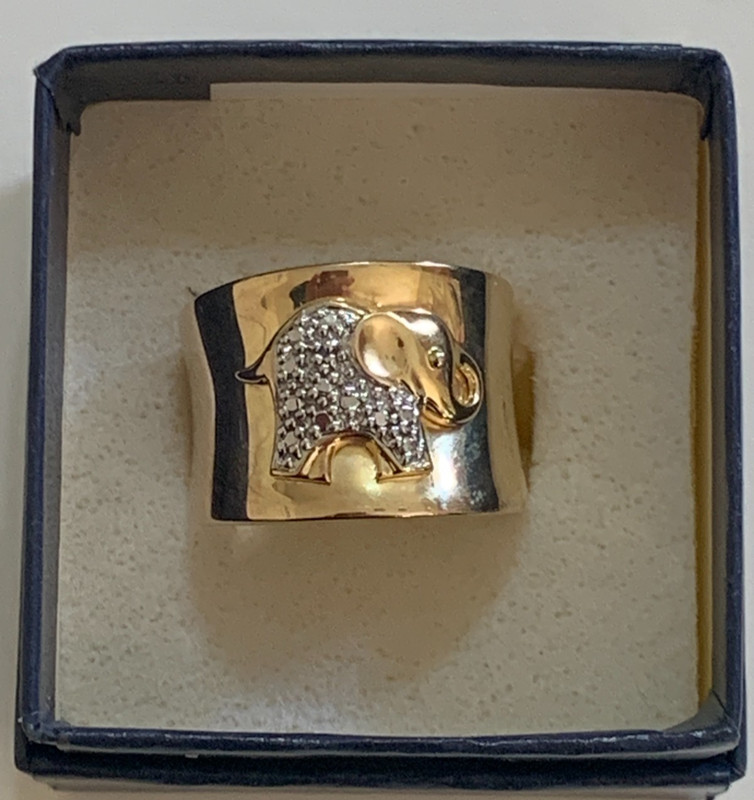 HSN Ross Simon Sterling Gold Vermeil Studded Elephant Ring Size 9