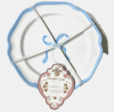 NWT SET OF 4 SHABBY CHIC 8.5" Melamine Salad Plates BOW White / Blue