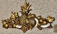 Vintage SYROCO PINEAPPLE FRUIT DOOR PEDIMENT Gold Resin Wall Sculpture 34x21”
