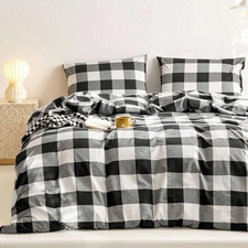  - Gingham Cotton Duvet Cover Set, Plaid Buffalo Check Queen Black Beige