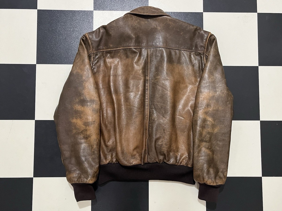 Vintage Chevrolet Motor Sports Brown Leather Bomber Jacket USA 