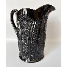 Black Indiana Glass Monarch Tiara Paneled Daisy Pattern Water Tea Pitcher