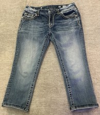 Miss Me Womens Size 30 Cropped Jeans Capri Distressed Stretch Medium Wash