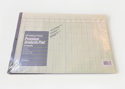 NIP National Brand Premium Analysis Pad 2 pk 12 Column 11x16 50 sheets # 45-362 