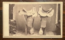 Rare Antique 1860s CDV Photo Pair of Early American Western Saddles
