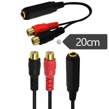 6.35mm 1/4" Female TRS Stereo To 2 RCA Phono Phono Female Adapter Audio Y Cable