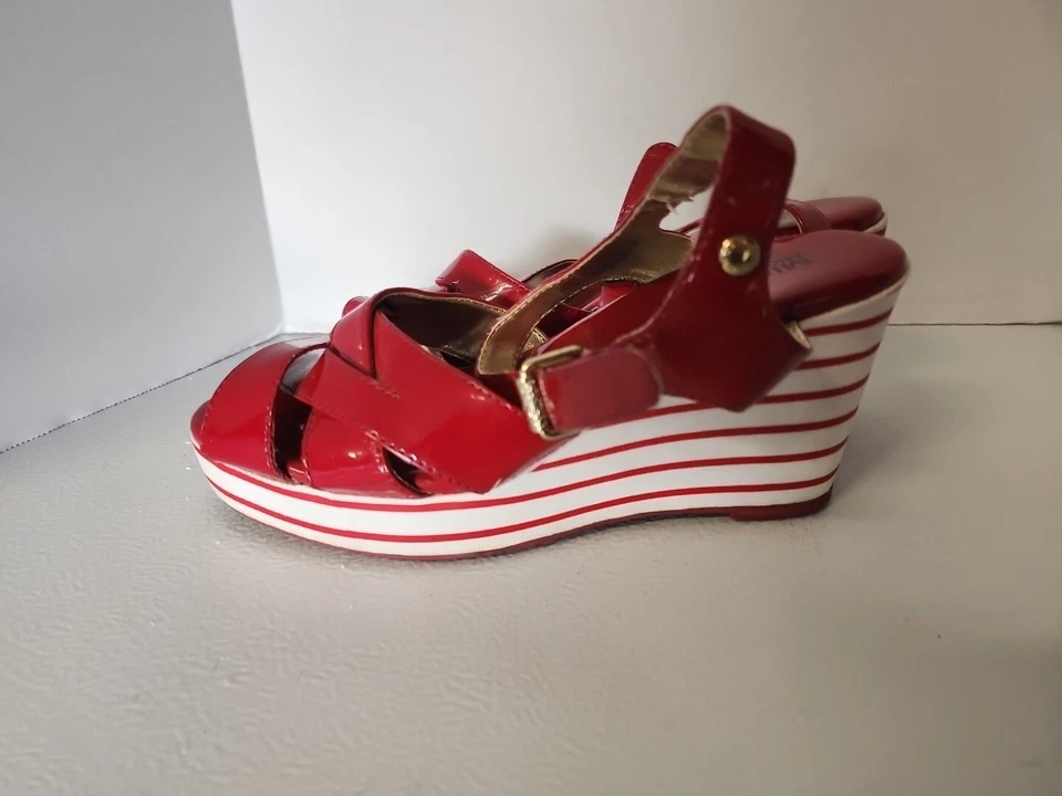 Michael Kors rojo y blanco rayas charol plataforma cuñas talla 3 Foto 4 de 4