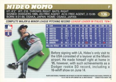 1996 Topps #136 Hideo Nomo | eBay