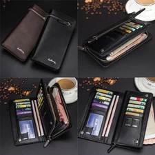 Men Bifold Leather Long Zipper Wallet Multi Card Holder Purse Clutch Handbag US