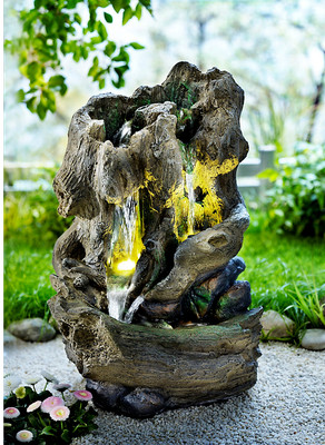 Gartenbrunnen Natur Led Brunnen Baumstamm Optik Dekoration Garten Kunststein Ebay