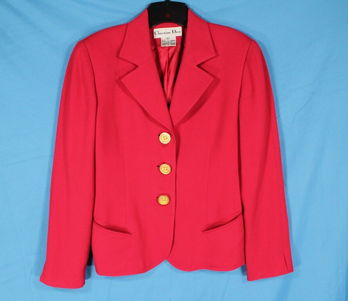 VTG 90's CHRISTIAN DIOR Flashy Red w/Gold Buttons BLAZER SUIT JACKET TOPPER 2