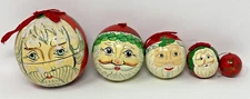 Vtg Santa Nesting Dolls Hand Painted Round Wooden Balls 5 Spheres with Damage