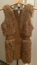 Leith Full Shearling Curly Fur Vest Tan Beige Leather Skin Size Small Medium