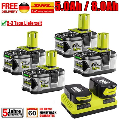 2X 6,0Ah Für Ryobi Akku 18V Lithium Plus RB18L50 P108 P106 Batterie / Ladegerät