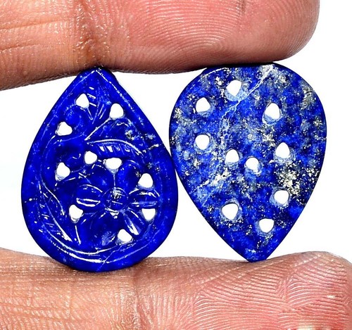 24x18 mm Natural Lapis Lazuli Handmade Carving Pair 26.62 CTS Loose Gemstones - Picture 4 of 6
