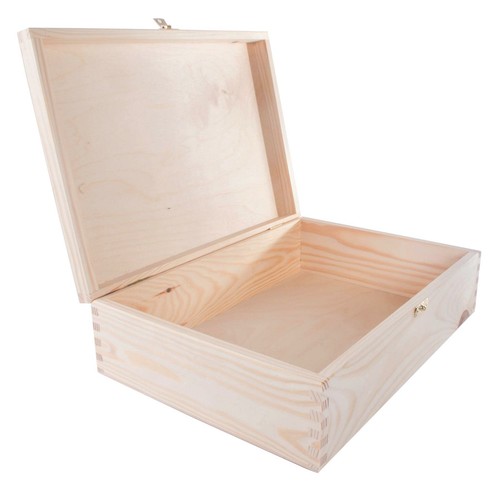 Wooden Box with Lid and Metal Clasp 35x25x10cm/ Plain Pine A4 Documents Storage - Picture 2 of 9