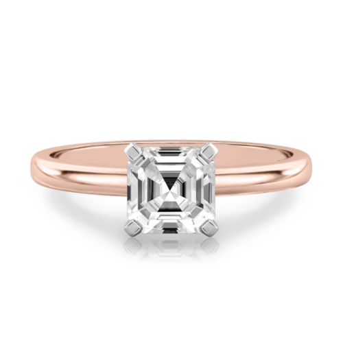 18K Rose Gold Wedding Ring Asscher 1 Carat IGI GIA Lab Created Diamond