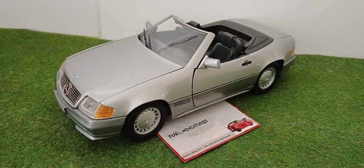 Maisto 1:18 Mercedes-Benz SL 500 Cabriolet, 1989, Gris Argent, Sans Boîte, Occasion