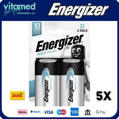 5x Energizer Max Plus Mono D LR20 Alkaline 1,5V Batterie 2er Blister