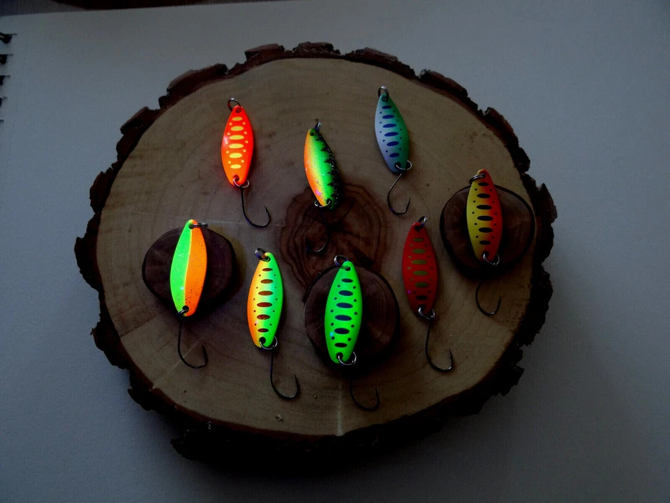 Trout Spoon Set 8 St.Forellenblinker Schlepplöffel Barsch 3,5g UV Haken Gr.6 - Bild 2 von 2