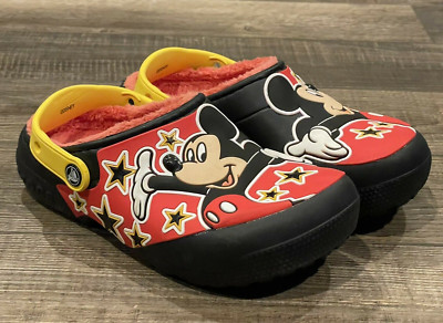 Unisex Kids Crocs Disney Mickey Mouse 90 Years Of Magic Sz 2 Lined Slip On Clogs