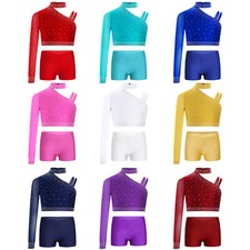 Kids Girls Outfits Ballet Shirt And Bottoms 2Pcs Tracksuit Latin Gym Activewear