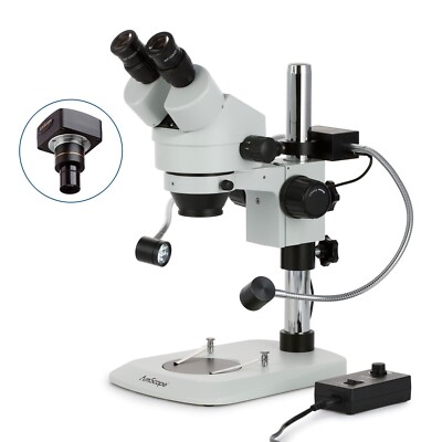 Amscope 7X-45X Binocular Stereo Zoom Microscope Dual LED Gooseneck +1.3MP Camera
